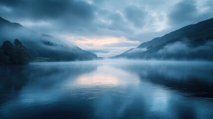 Fototapeta premium Misty Mountain Lake at Dawn