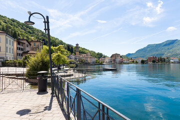 Landscape on Lake Ceresio, view from Porto Ceresio. Summer season,