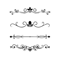 Set of Black Hand Drawn Rustic Doodle Design Elements. Decorative Floral Swirls, Scrolls, Text Frames, Dividers. Vintage Vector Illustration. 
