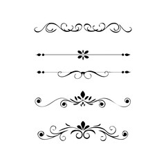Set of Black Hand Drawn Rustic Doodle Design Elements. Decorative Floral Swirls, Scrolls, Text Frames, Dividers. Vintage Vector Illustration. 
