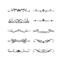 Obraz premium Set of Black Hand Drawn Rustic Doodle Design Elements. Decorative Floral Swirls, Scrolls, Text Frames, Dividers. Vintage Vector Illustration. 