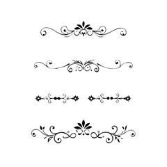 Set of Black Hand Drawn Rustic Doodle Design Elements. Decorative Floral Swirls, Scrolls, Text Frames, Dividers. Vintage Vector Illustration. 
