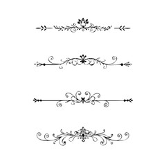 Set of Black Hand Drawn Rustic Doodle Design Elements. Decorative Floral Swirls, Scrolls, Text Frames, Dividers. Vintage Vector Illustration. 
