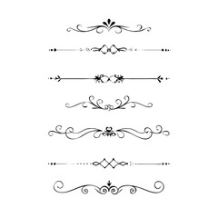 Set of Black Hand Drawn Rustic Doodle Design Elements. Decorative Floral Swirls, Scrolls, Text Frames, Dividers. Vintage Vector Illustration. 

