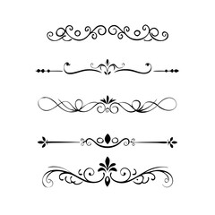Set of Black Hand Drawn Rustic Doodle Design Elements. Decorative Floral Swirls, Scrolls, Text Frames, Dividers. Vintage Vector Illustration. 
