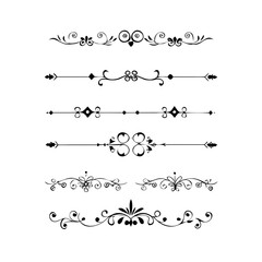 Obraz premium Set of Black Hand Drawn Rustic Doodle Design Elements. Decorative Floral Swirls, Scrolls, Text Frames, Dividers. Vintage Vector Illustration. 