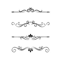 Set of Black Hand Drawn Rustic Doodle Design Elements. Decorative Floral Swirls, Scrolls, Text Frames, Dividers. Vintage Vector Illustration. 
