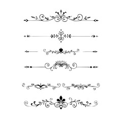 Set of Black Hand Drawn Rustic Doodle Design Elements. Decorative Floral Swirls, Scrolls, Text Frames, Dividers. Vintage Vector Illustration. 
