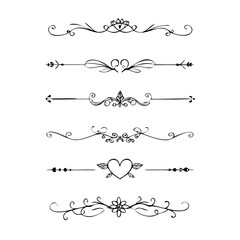 Obraz premium Set of Black Hand Drawn Rustic Doodle Design Elements. Decorative Floral Swirls, Scrolls, Text Frames, Dividers. Vintage Vector Illustration. 