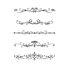 Decorative simple divider. Text dividers retro minimal line separators, elegant doodle frame borders. Vector isolated geometric wedding card heart separator elements set. 
