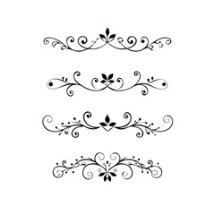 Decorative simple divider. Text dividers retro minimal line separators, elegant doodle frame borders. Vector isolated geometric wedding card heart separator elements set. 
