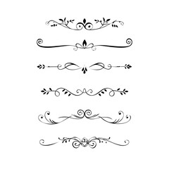 Decorative simple divider. Text dividers retro minimal line separators, elegant doodle frame borders. Vector isolated geometric wedding card heart separator elements set. 
