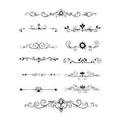 Decorative simple divider. Text dividers retro minimal line separators, elegant doodle frame borders. Vector isolated geometric wedding card heart separator elements set. 
