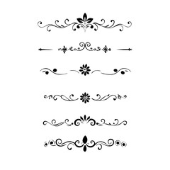 Obraz premium Decorative simple divider. Text dividers retro minimal line separators, elegant doodle frame borders. Vector isolated geometric wedding card heart separator elements set. 