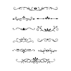 Decorative simple divider. Text dividers retro minimal line separators, elegant doodle frame borders. Vector isolated geometric wedding card heart separator elements set. 
