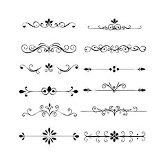 Decorative simple divider. Text dividers retro minimal line separators, elegant doodle frame borders. Vector isolated geometric wedding card heart separator elements set. 
