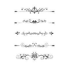 Obraz premium Decorative simple divider. Text dividers retro minimal line separators, elegant doodle frame borders. Vector isolated geometric wedding card heart separator elements set. 