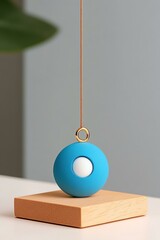 A beautifully designed blue hanging ornament on a wooden base, perfect for modern home decor or artistic displays, enhancing any interior aesthetic.