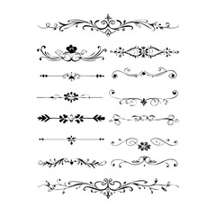 Decorative simple divider. Text dividers retro minimal line separators, elegant doodle frame borders. Vector isolated geometric wedding card heart separator elements set. 
