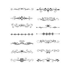 Decorative simple divider. Text dividers retro minimal line separators, elegant doodle frame borders. Vector isolated geometric wedding card heart separator elements set. 
