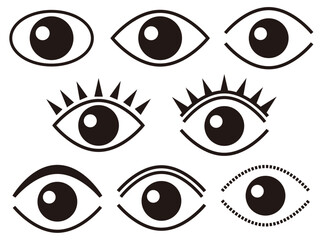 アイコンやロゴ、マークにも使える白黒のシンプルにデザインした色々な目のベクター・イラストのコレクション