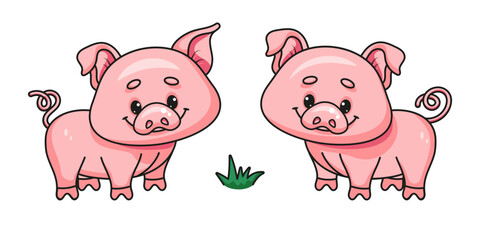Cute Pink Piglet Pair Vector Illustration