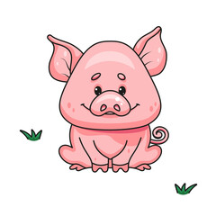 Cute Pink Piglet Vector Illusration