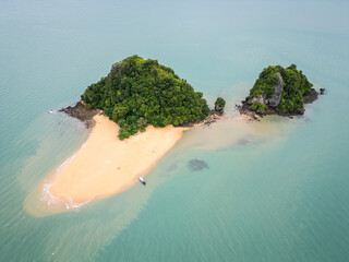 Ko Yao Noi, Thailand: Aerial drone view of the idyllic Koh Nok island in the Phang Nga bay between Krabi and Phuket in south Thailand.