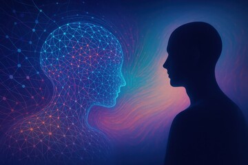Psychologist uses AI to consult with a person in a futuristic setting