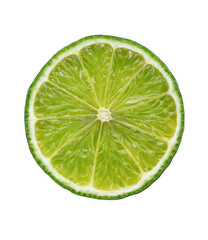 Close-up of a lime slice, vibrant green, circular
