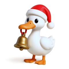 Festive action adorable duck with bell and santa hat holiday cheer toy environment playful perspective christmas celebration