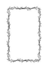 Elegant outline frame with floral design on transparent background in botanical style