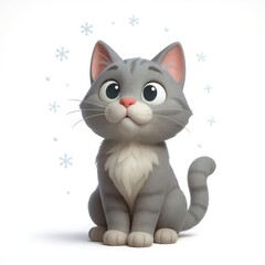 Fototapeta premium Adorable animated gray cat winter wonderland character art playful environment front view whimsical vibes for cat lovers
