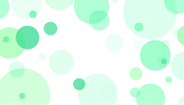 Abstract art featuring scattered, translucent circles in varying shades of green and mint on a white background.  Circles range in size and opacity