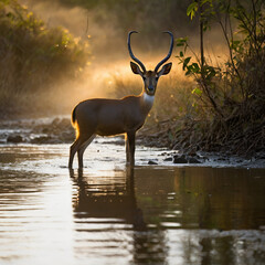 red deer in the water