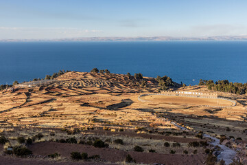 Soccer pitch on Amantani island in Titicaca lake, Peru