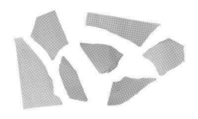 Vector illustration of halftone paper scraps. Abstract paper sheets for design and scrapbooking. Crumpled paper. Retro comic effects with a featuring dots.	
