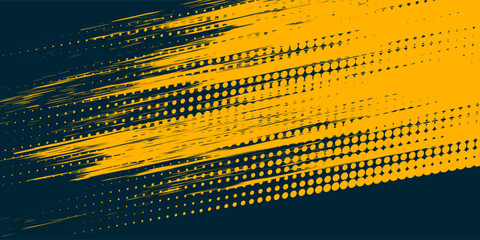 Yellow halftone on blue background. Vector dotted sparkles, Dots pop art comics sport style vector illustration.