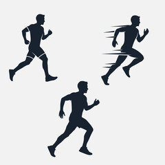 Flat vector illustrator silhouette of icon white background man running 