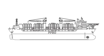Naklejka premium Line Art of Floating Production Storage and Offloading Vessel