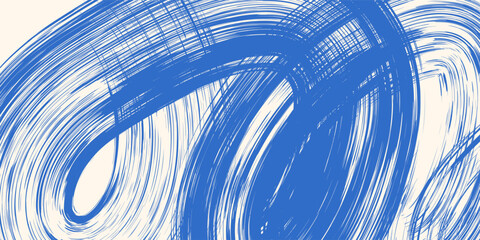 Grainy blue bold brush stroke with spray texture. Hand drawn distress damaged edge vintage template, banner. Grainy bold brush strokes texture with small dots