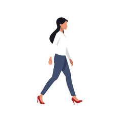 Woman walking in business casual attire side profile