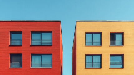 Obraz premium contemporary red brick buildings with geometric patterns and symmetrical design 