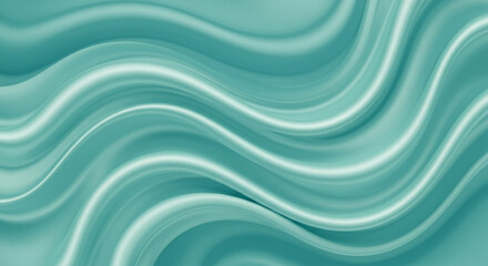 Fototapeta premium Elegant blue green background. Pale turquoise silk satin fabric. Shiny fabric flowing in waves. Close-up. Beautiful abstract with curved lines background for your design with copy