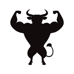 Strong muscular bull silhouette flexing biceps