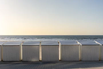 Gordijnen Traditional Beach Cabins on the Promenade in Middelkerke, Belgium © Jasmien