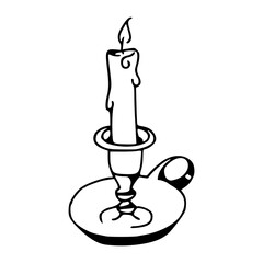 vintage lit candle on holder drawing