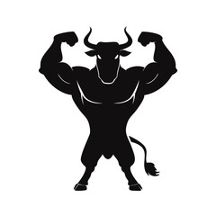 Strong muscular bull silhouette flexing biceps