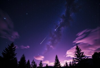 Fototapeta premium Stunning night sky with shooting stars and the Milky Way over silhouetted trees