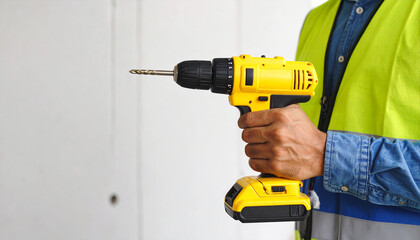 Construction Worker Using a Cordless Drill for Home Improvement Projects